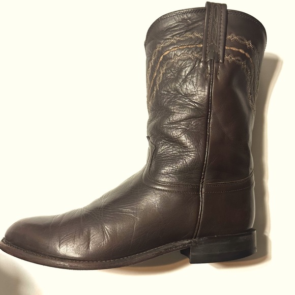 VTG JUSTIN ROPER BROWN CORONA LEATHER ALMOND TOE WESTERN COWBOY BOOTS Sz8.5EE - Picture 3 of 13